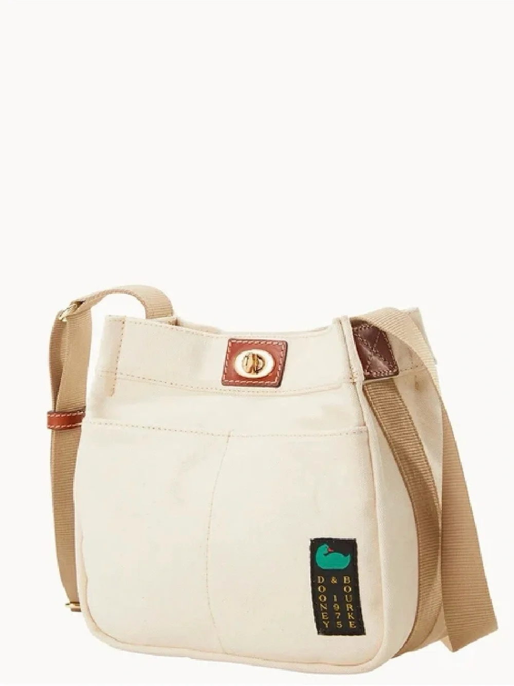 Dooney & Bourke Cream Canvas Messenger Bag with Tan Trim